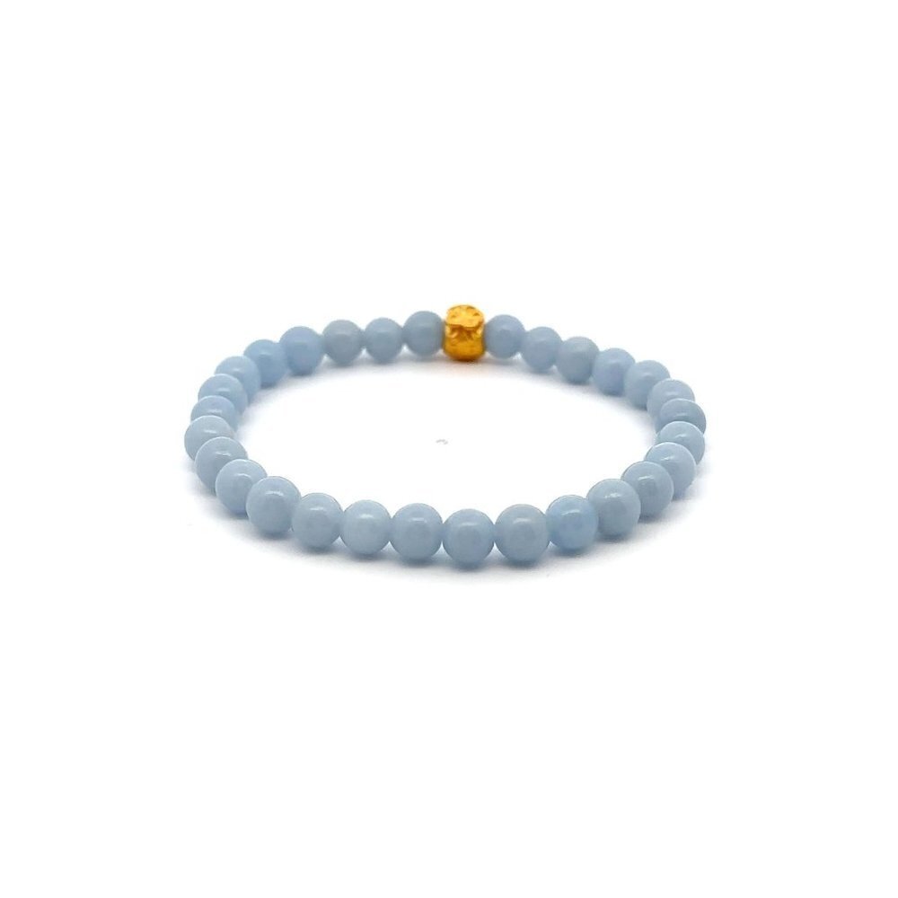 24K Gold Money Bag Lucky Charm Stretchable Bracelet Natural Angelite 6mm - Picture 3 of 5